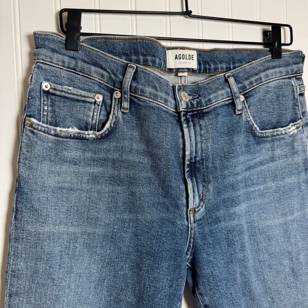 AGOLDE Toni Mid Rise Straight Leg Medium Wash Blue Button Fly Jeans Size 30 - Picture 3 of 9